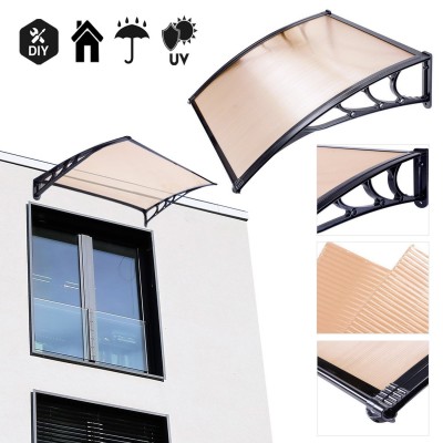 Koval Inc. 3 ft DIY Overhead Clear Outdoor Awning Patio Cover Door Window Polycarbonate Modern Design UV Rain Sunshine (3 FT, Coffee)   